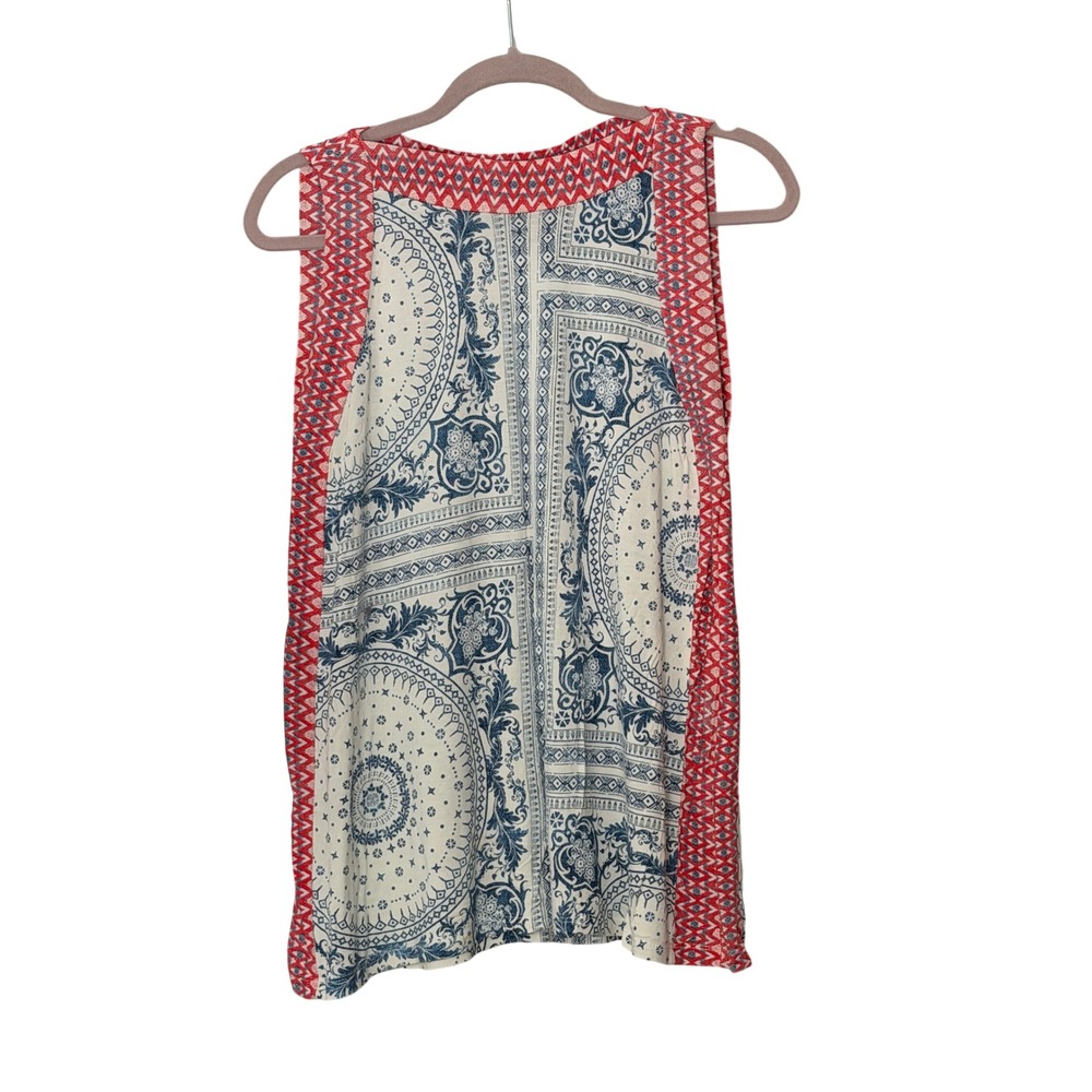 Rose & Olive Women's M Red Blue White Boho Sleeveless Blouse | SKU 1066